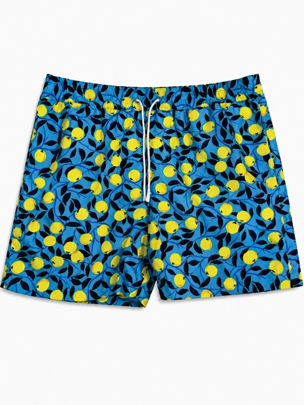 Summersalt Blue Lemon Print Swim Trunks Elastic Waist Drawstring Men's M